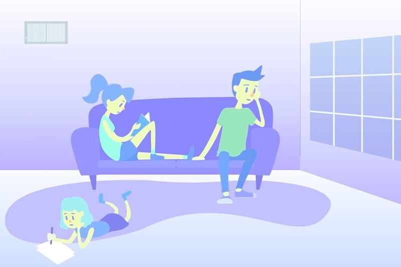 Image of family sitting together. Video - Keep Clean Air During Your Time at Home.
